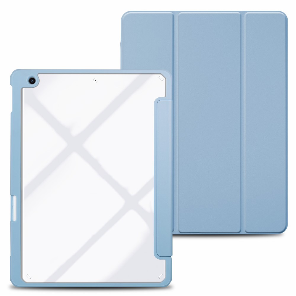 Trifold Stand Auto Sleep/Wake Tablet Case for iPad 10.2 (2021)/(2020)/(2019), PU Leather + Acrylic + TPU Protective Cover - Lake Blue