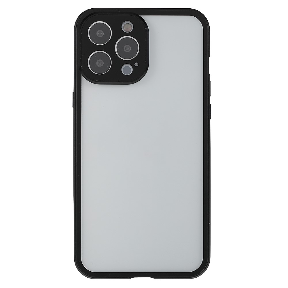 For iPhone 13 Pro 6.1 inch Magnetic Adsorption Metal Bumper Frame Cover Double-sided Tempered Glass Shock-Absorption Phone Case - Black-2
