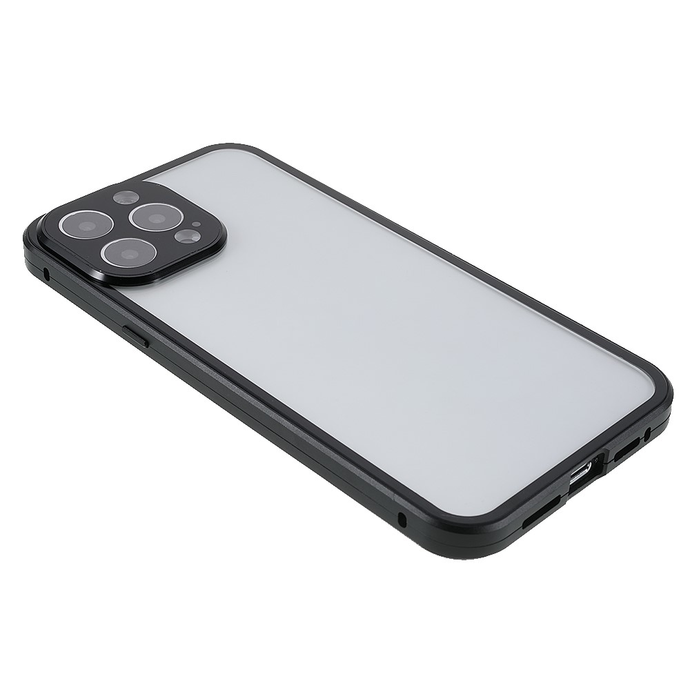 For iPhone 13 Pro 6.1 inch Magnetic Adsorption Metal Bumper Frame Cover Double-sided Tempered Glass Shock-Absorption Phone Case - Black-4
