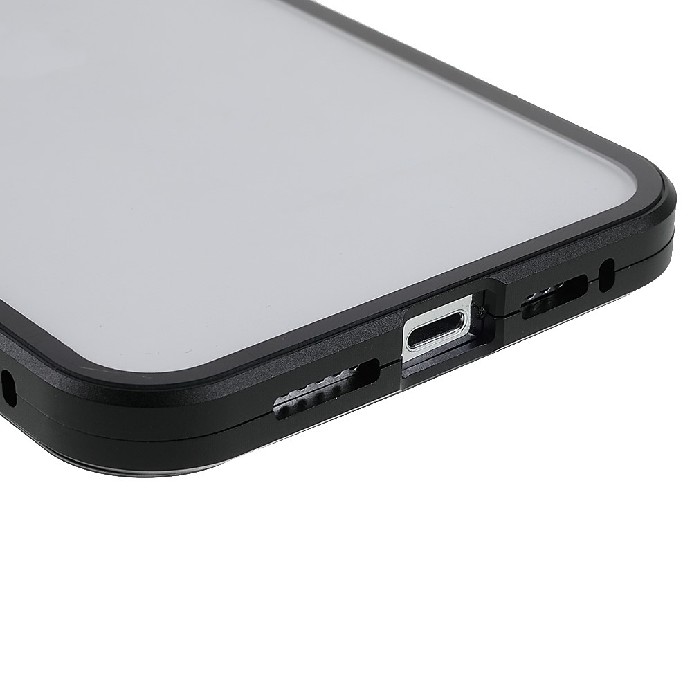 For iPhone 13 Pro 6.1 inch Magnetic Adsorption Metal Bumper Frame Cover Double-sided Tempered Glass Shock-Absorption Phone Case - Black-5