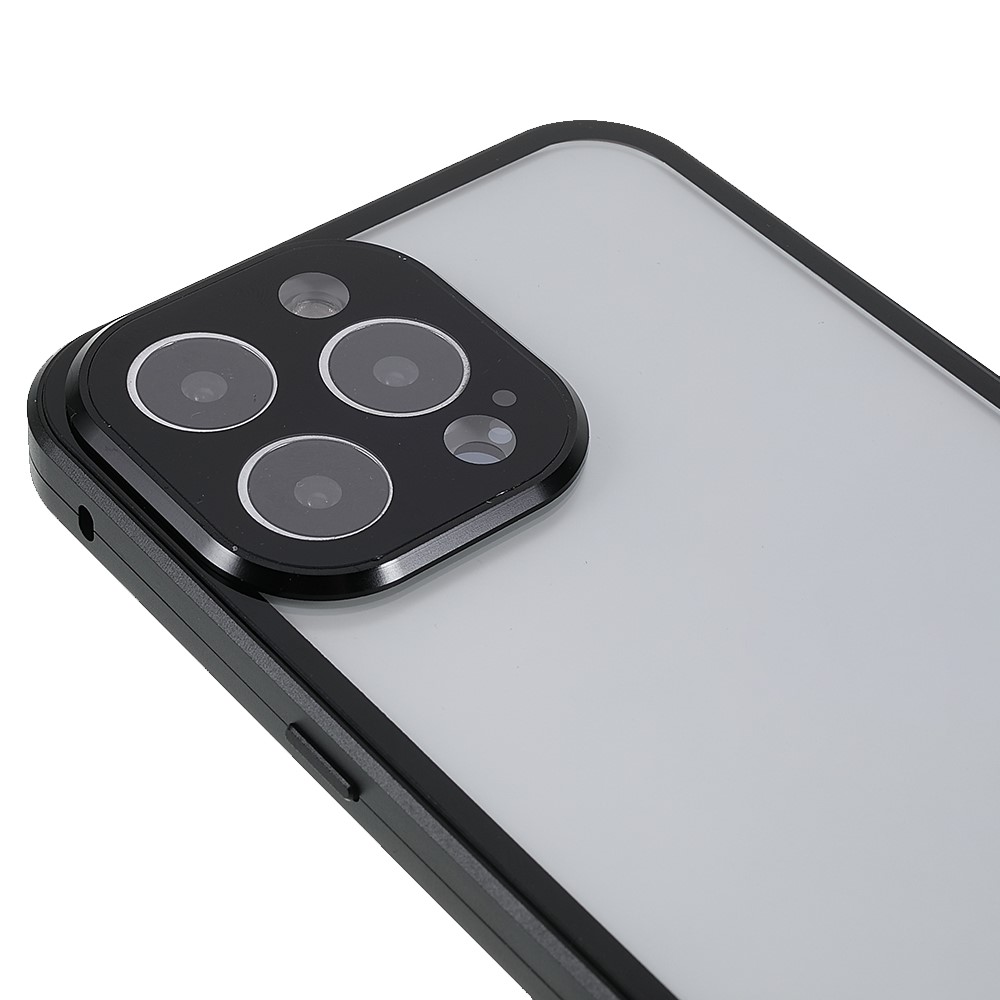 For iPhone 13 Pro 6.1 inch Magnetic Adsorption Metal Bumper Frame Cover Double-sided Tempered Glass Shock-Absorption Phone Case - Black-6