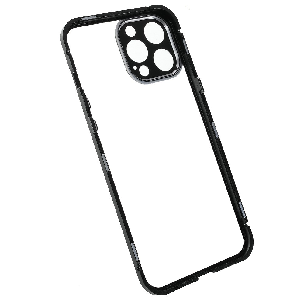 For iPhone 13 Pro 6.1 inch Magnetic Adsorption Metal Bumper Frame Cover Double-sided Tempered Glass Shock-Absorption Phone Case - Black-9