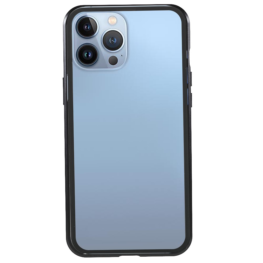 For iPhone 13 Pro 6.1 inch Metal Bumper + Double-sided Tempered Glass Phone Case Anti-peep Magnetic Protective Cover - Black-2