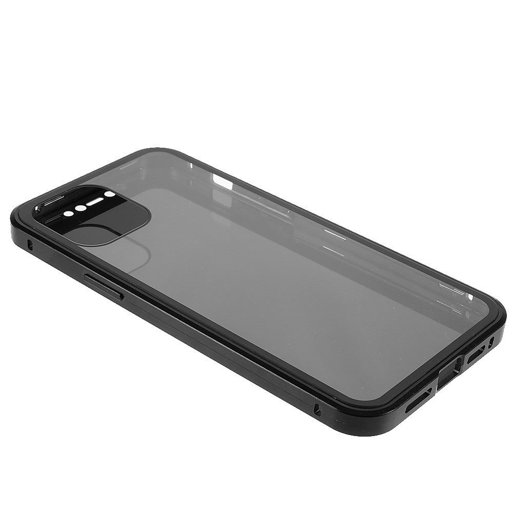 For iPhone 13 Pro 6.1 inch Metal Bumper + Double-sided Tempered Glass Phone Case Anti-peep Magnetic Protective Cover - Black-4
