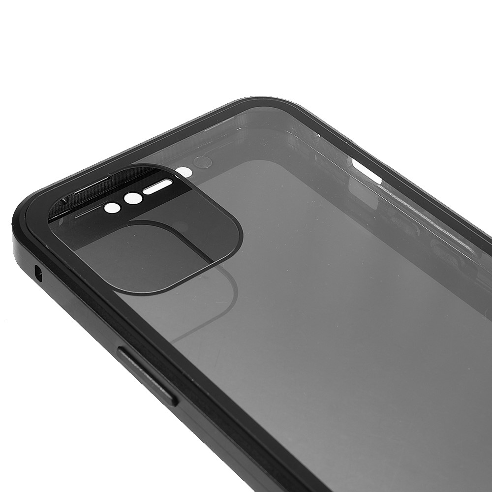 For iPhone 13 Pro 6.1 inch Metal Bumper + Double-sided Tempered Glass Phone Case Anti-peep Magnetic Protective Cover - Black-6