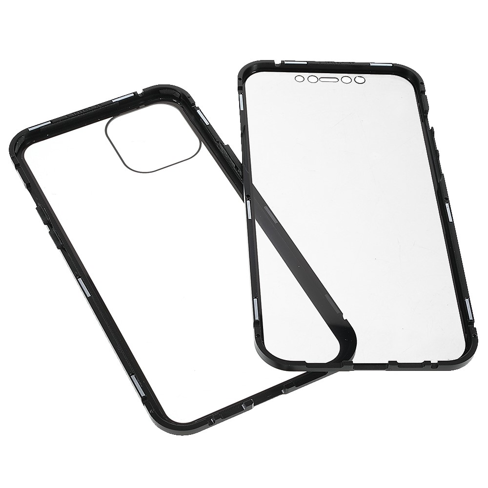 For iPhone 13 Pro 6.1 inch Metal Bumper + Double-sided Tempered Glass Phone Case Anti-peep Magnetic Protective Cover - Black-8