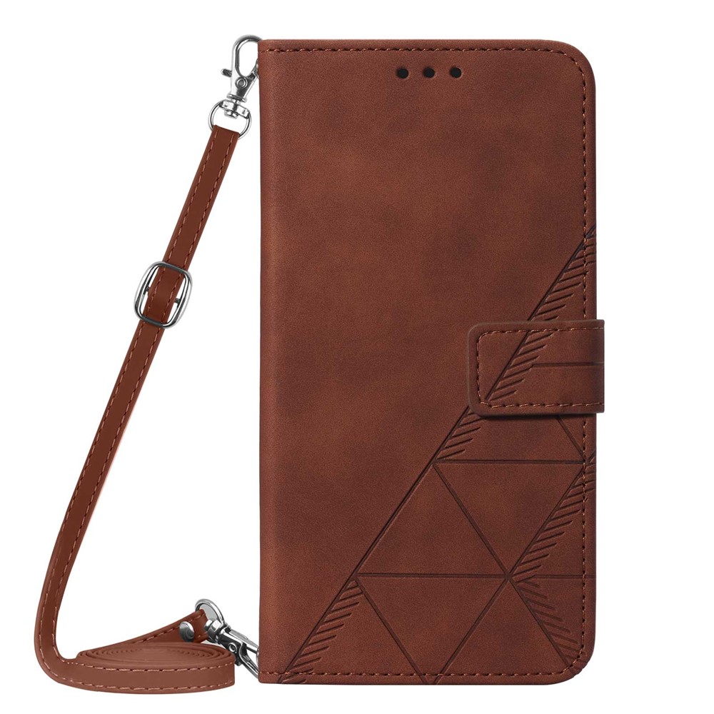PB2-1 Series PU Leather + TPU Cell Phone Case Imprinting Lines Stand Wallet Anti-fall Cover with Shoulder Strap for iPhone 11 6.1 inch - Brown-2