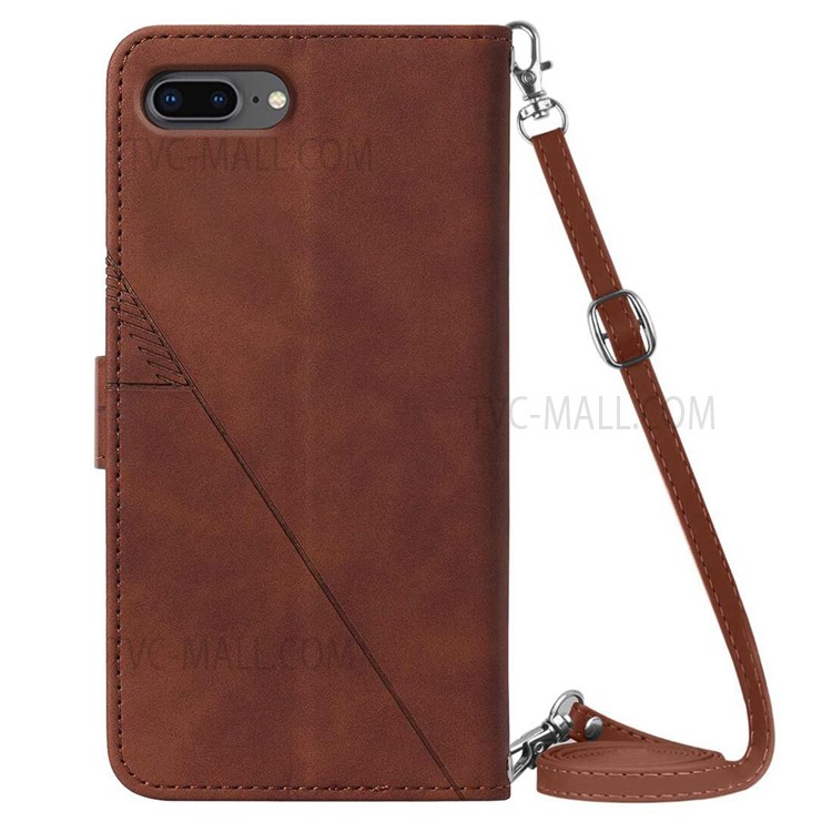 PB2-1 Series Imprinting Lines PU Leather + TPU Phone Case Stand Wallet Cover with Shoulder Strap for iPhone 6 Plus / 7 Plus / 8 Plus - Brown-3