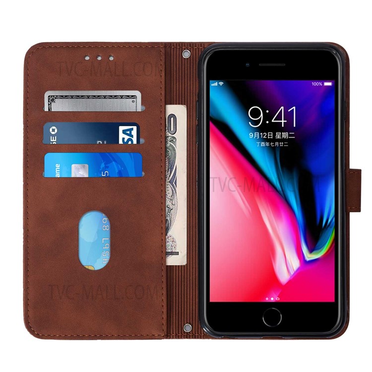 PB2-1 Series Imprinting Lines PU Leather + TPU Phone Case Stand Wallet Cover with Shoulder Strap for iPhone 6 Plus / 7 Plus / 8 Plus - Brown-4
