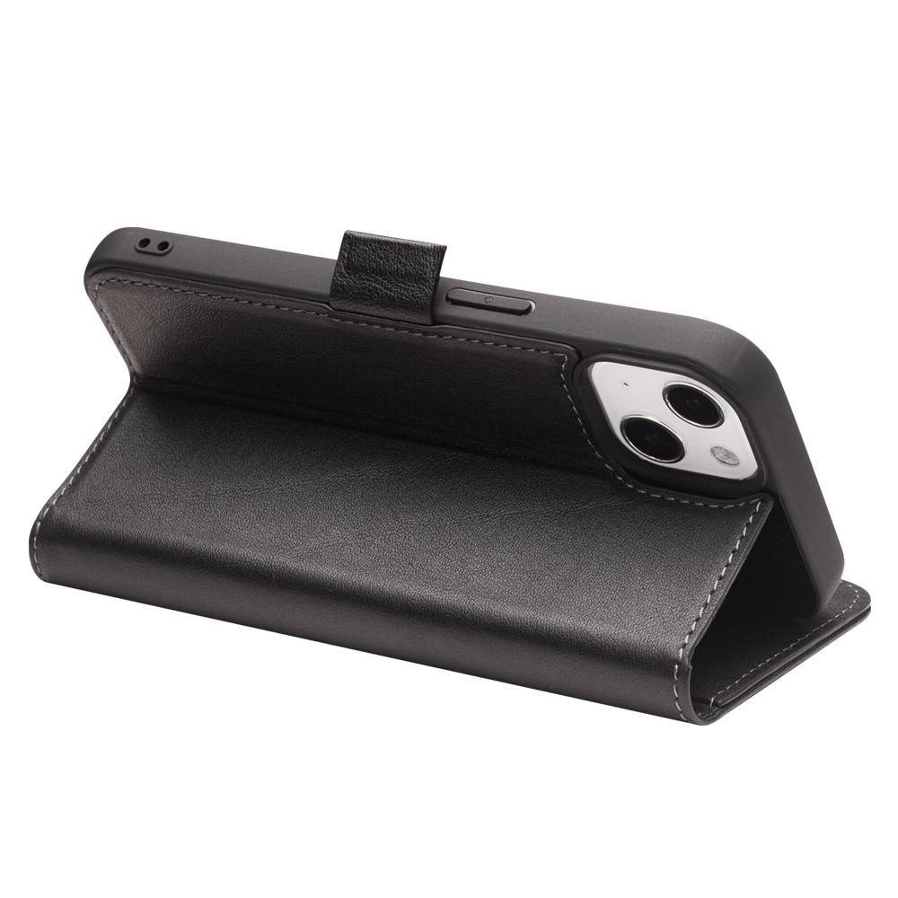 QIALINO Magnetic Closure Flip Folio Wallet Design Genuine Leather Cover Phone Case with View Window for iPhone 13 6.1 inch - Black-2