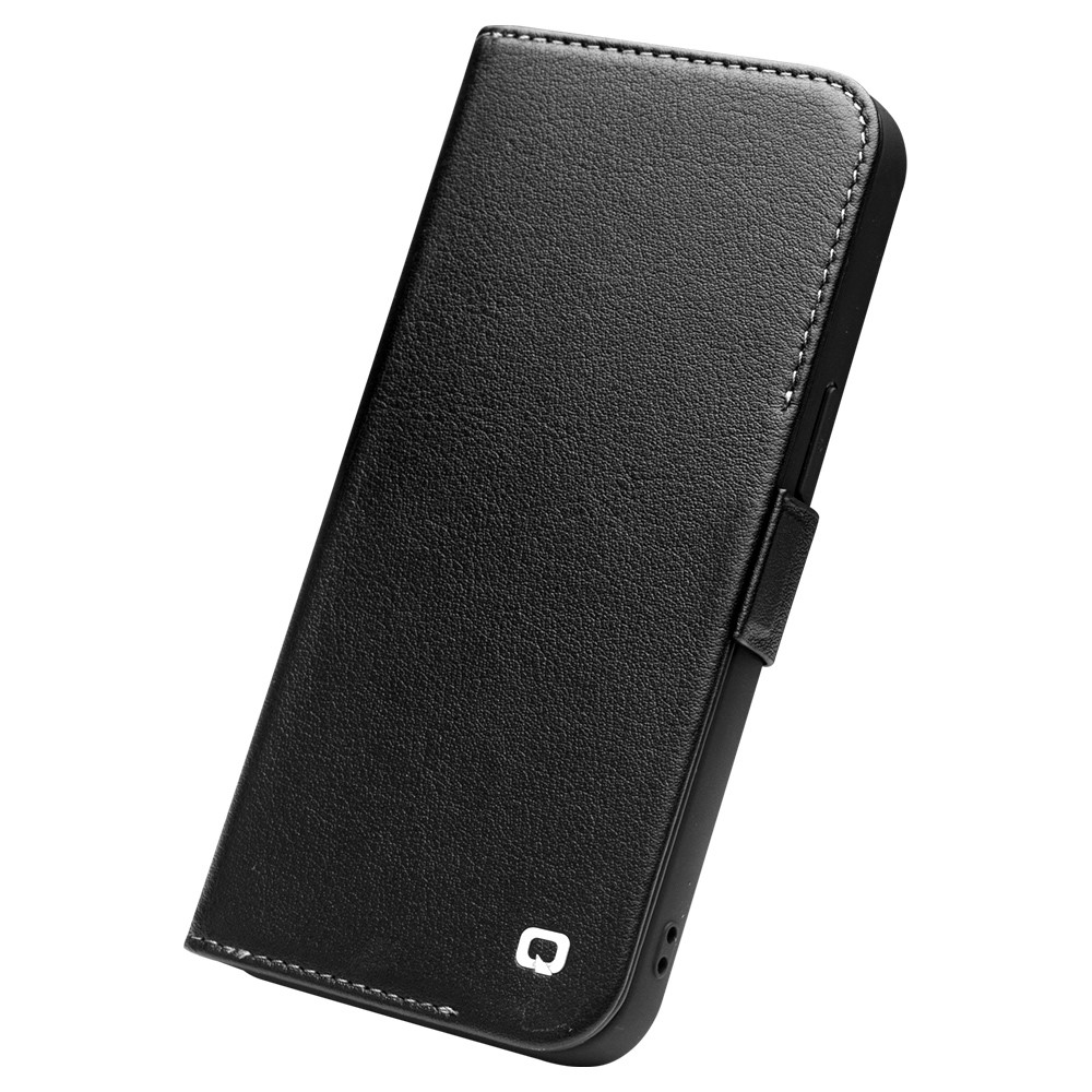 QIALINO Magnetic Closure Flip Folio Wallet Design Genuine Leather Cover Phone Case with View Window for iPhone 13 6.1 inch - Black-3