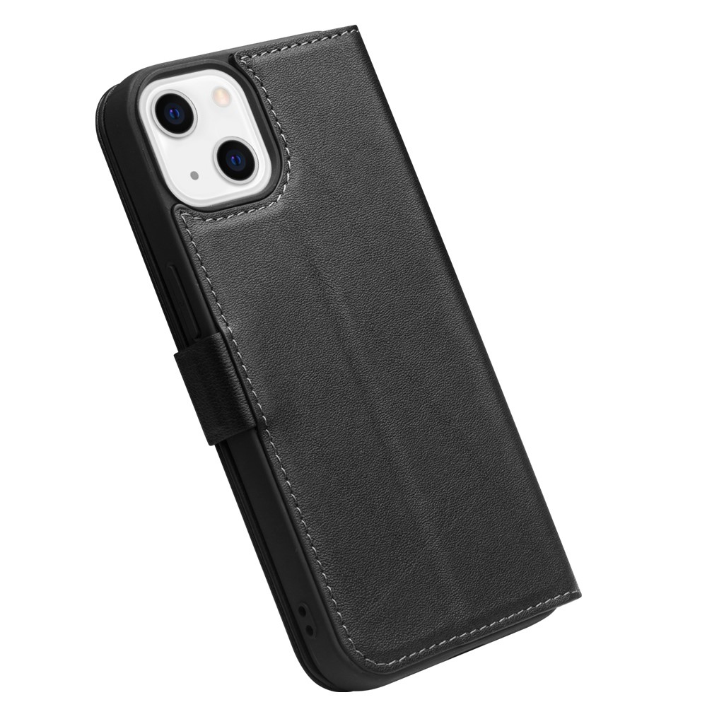 QIALINO Magnetic Closure Flip Folio Wallet Design Genuine Leather Cover Phone Case with View Window for iPhone 13 6.1 inch - Black-5