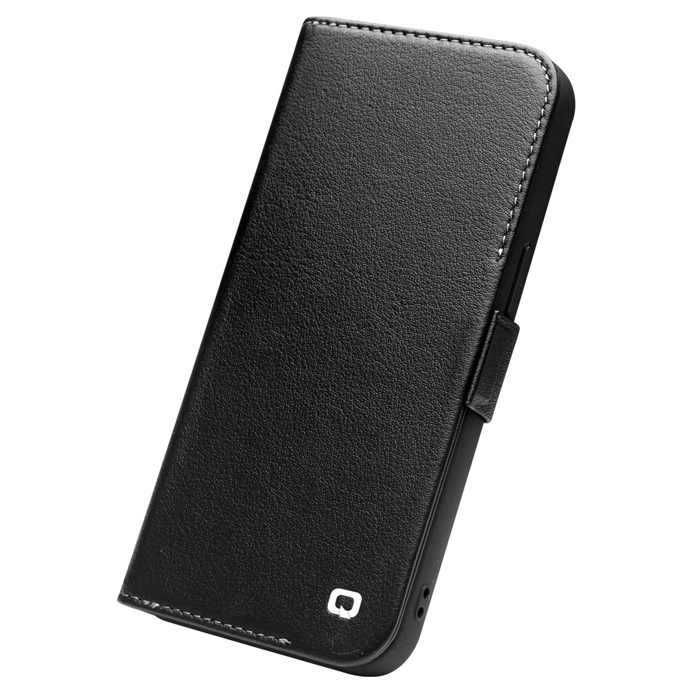 QIALINO Magnetic Closure Anti-scratch Drop-proof Wallet Design Genuine Leather Protective Phone Case with View Window for iPhone 13 Pro Max 6.7 inch - Black-2