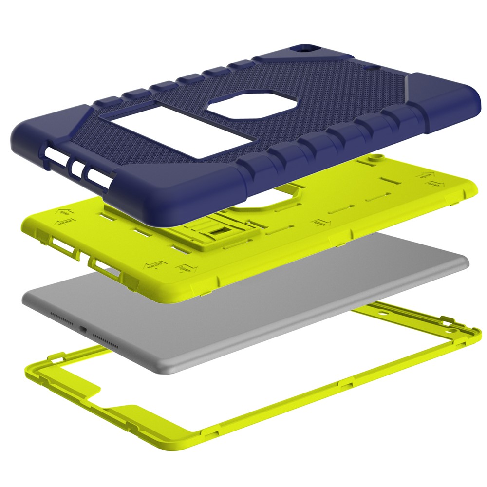 For iPad 10.2 (2021)/(2020)/(2019) Thickened PC + Silicone Protective Tablet Case Kickstand Cover - Navy Blue/Yellow-3
