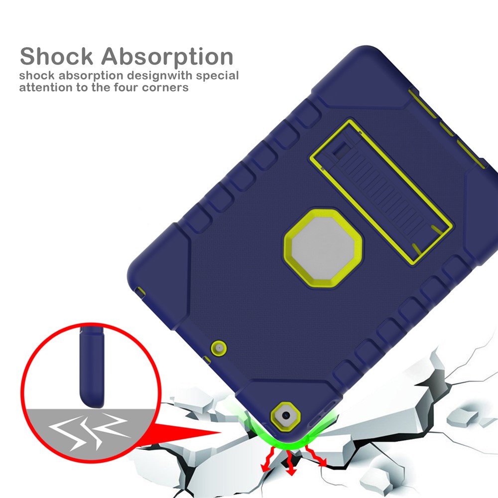 For iPad 10.2 (2021)/(2020)/(2019) Thickened PC + Silicone Protective Tablet Case Kickstand Cover - Navy Blue/Yellow-5