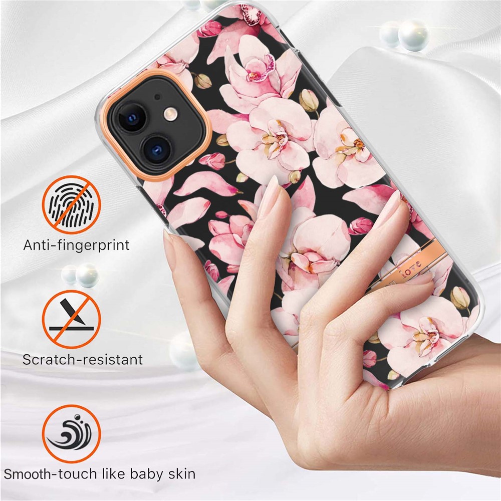 LB5 Series TPU Phone Case for iPhone 11 6.1 inch, Electroplating Flower Patterns IMD IML Phone Protective Cover - HC005 Pink Gardenia-2