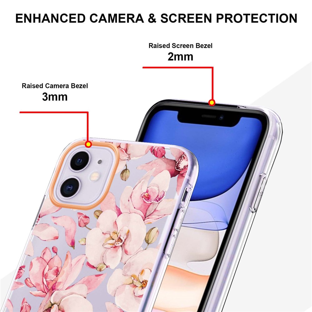 LB5 Series TPU Phone Case for iPhone 11 6.1 inch, Electroplating Flower Patterns IMD IML Phone Protective Cover - HC005 Pink Gardenia-4