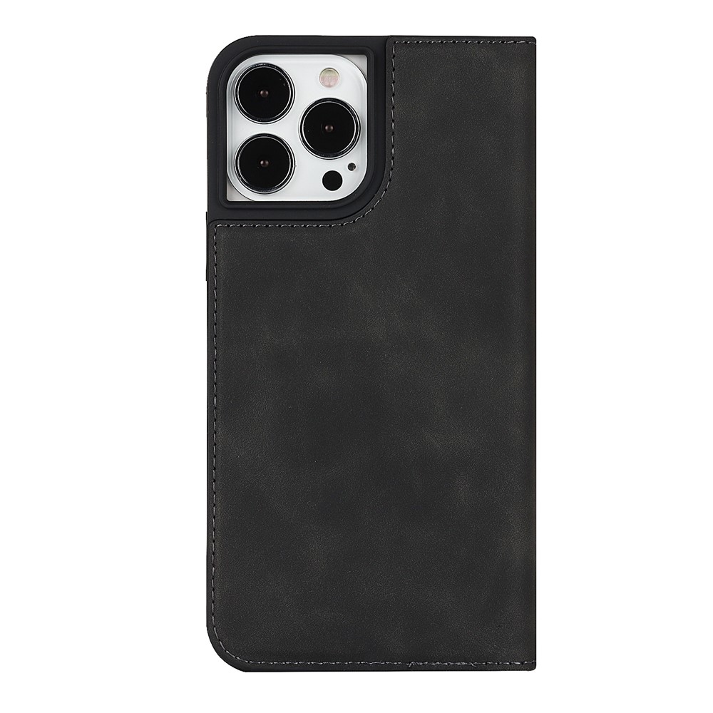 For iPhone 13 Pro Max 6.7 inch PU Leather Skin-touch Feeling Auto-absorbed Folio Fip Phone Case Shell with Wallet Stand - Black-3