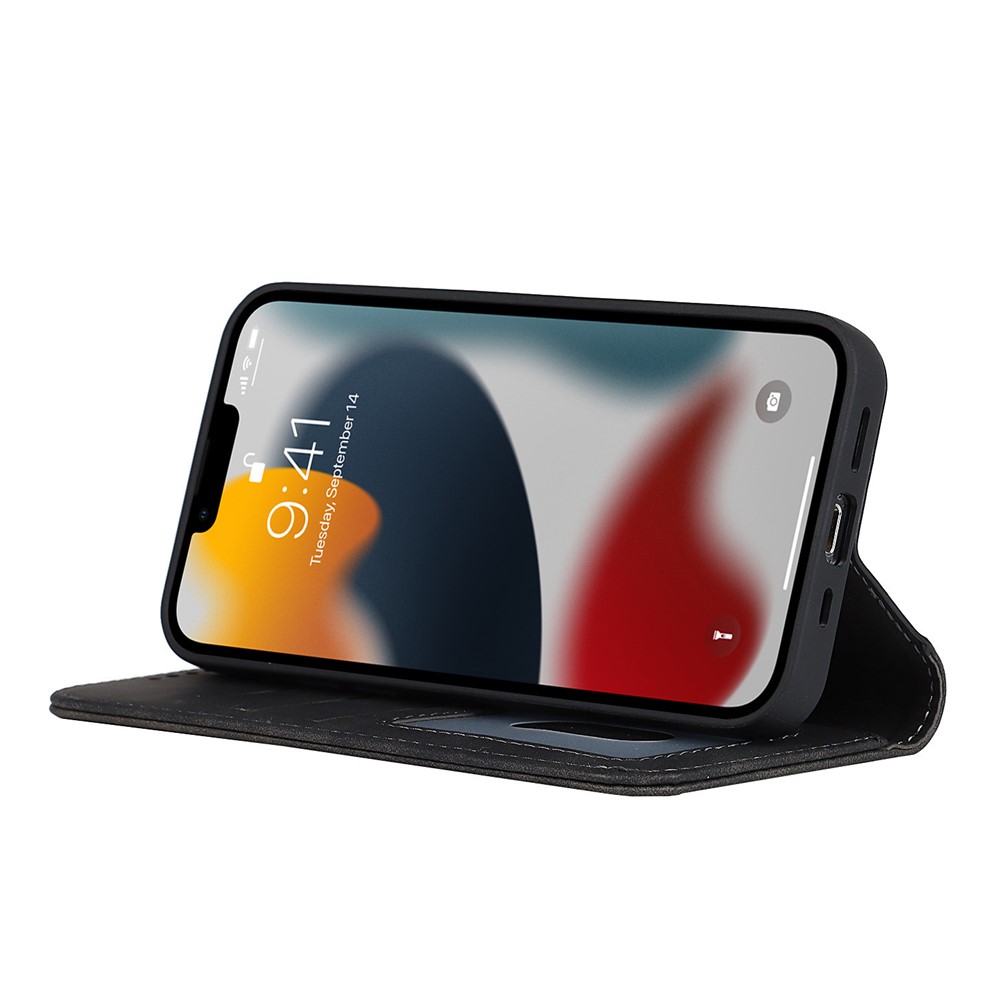 For iPhone 13 Pro Max 6.7 inch PU Leather Skin-touch Feeling Auto-absorbed Folio Fip Phone Case Shell with Wallet Stand - Black-5