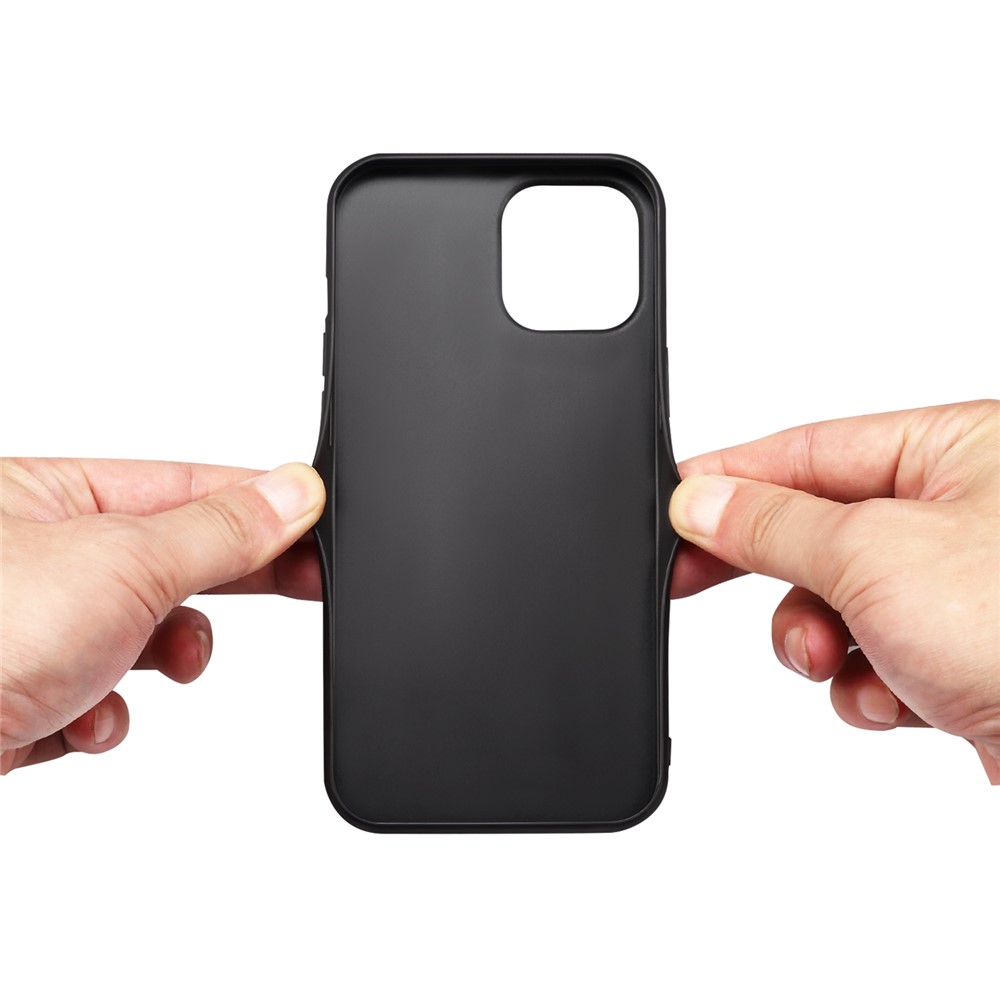 DENIOR For iPhone 13 Pro Max 6.7 inch Back Card Holder Waxy Genuine Leather Coating Anti-drop Soft TPU Case - Black-4