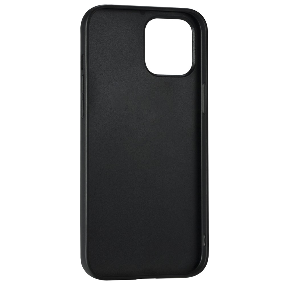DENIOR For iPhone 13 Pro Max 6.7 inch Back Card Holder Waxy Genuine Leather Coating Anti-drop Soft TPU Case - Black-5