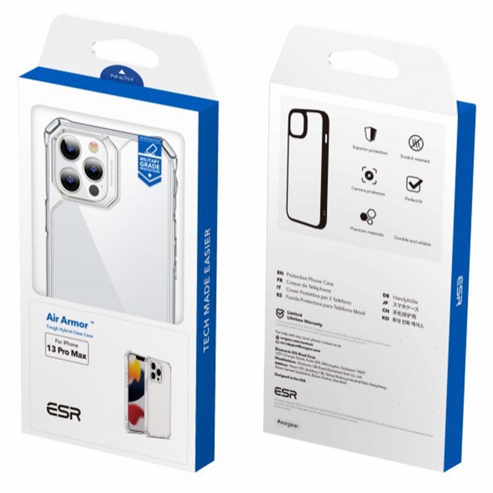 ESR Air Armor Series Hybrid Clear Phone Case for iPhone 13 Pro Max 6.7 inch, Anti-Scratch Hard PC Back + Soft TPU Frame Reinforced Corners Cover-12