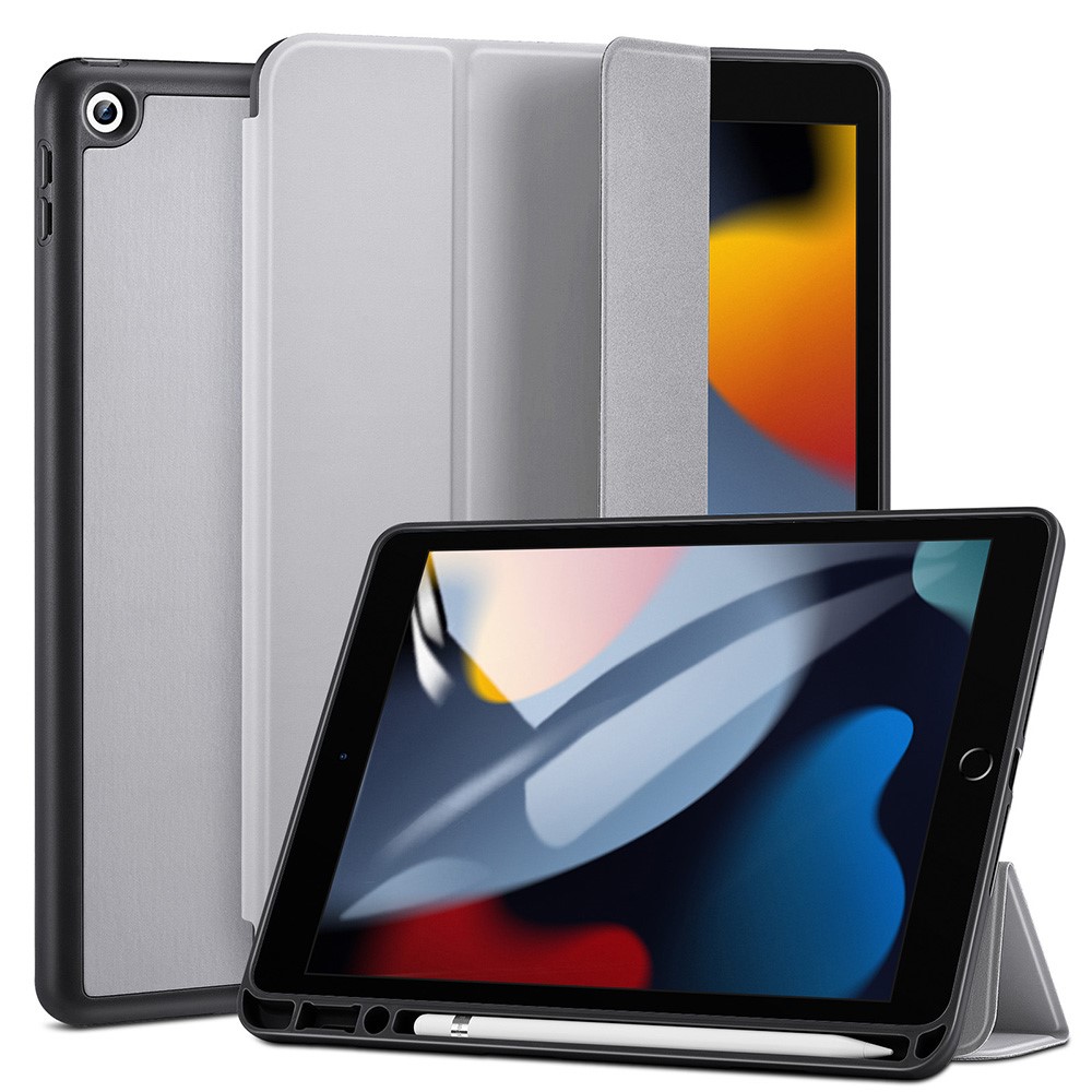 ESR Rebound Series Trifold Stand Smart Case for iPad 10.2 (2021)/(2020)/(2019), PU Leather+Soft TPU Back Shockproof Cover with Pen Holder - Silver Grey