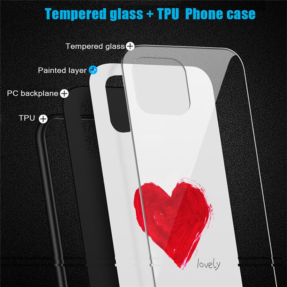 For iPhone 13 6.1 inch Case, Pattern Design Hard Tempered Glass+PC Back TPU Frame Shockproof Cover - Beloved-3