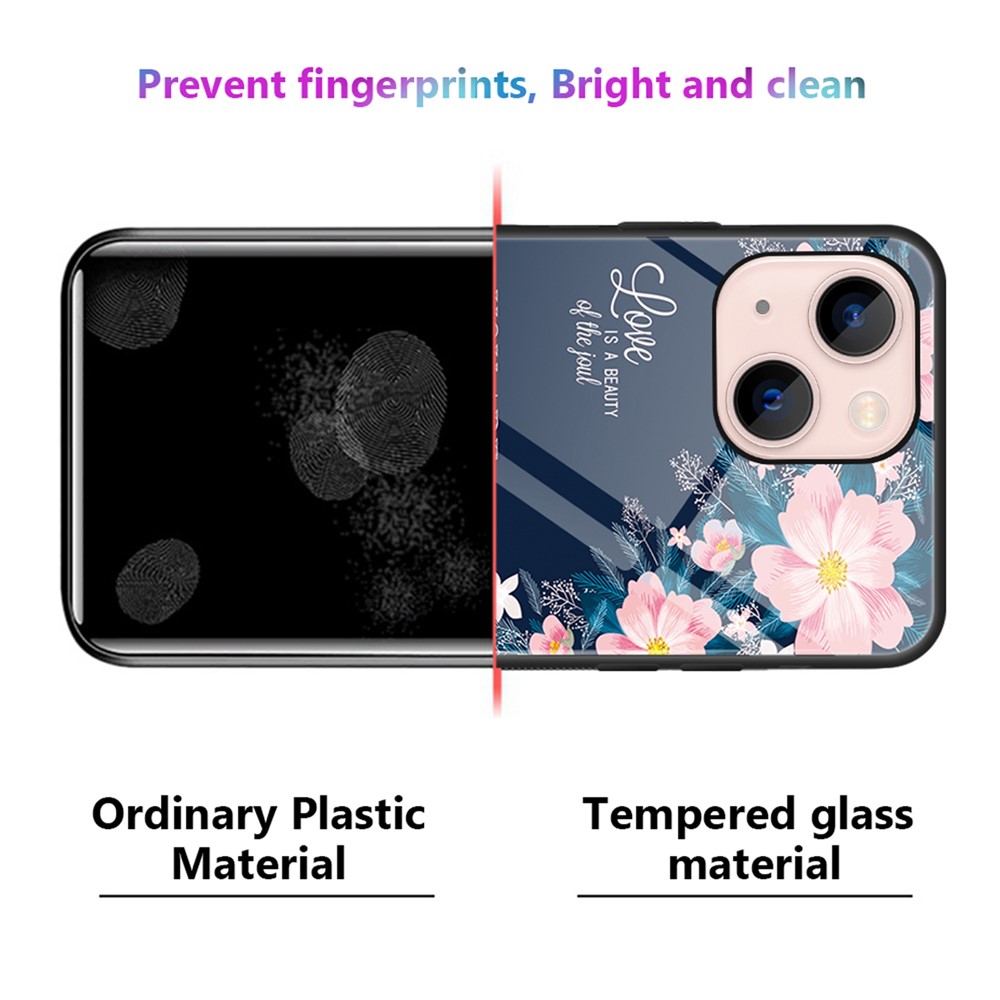 For iPhone 13 6.1 inch Case, Pattern Design Hard Tempered Glass+PC Back TPU Frame Shockproof Cover - Beloved-4