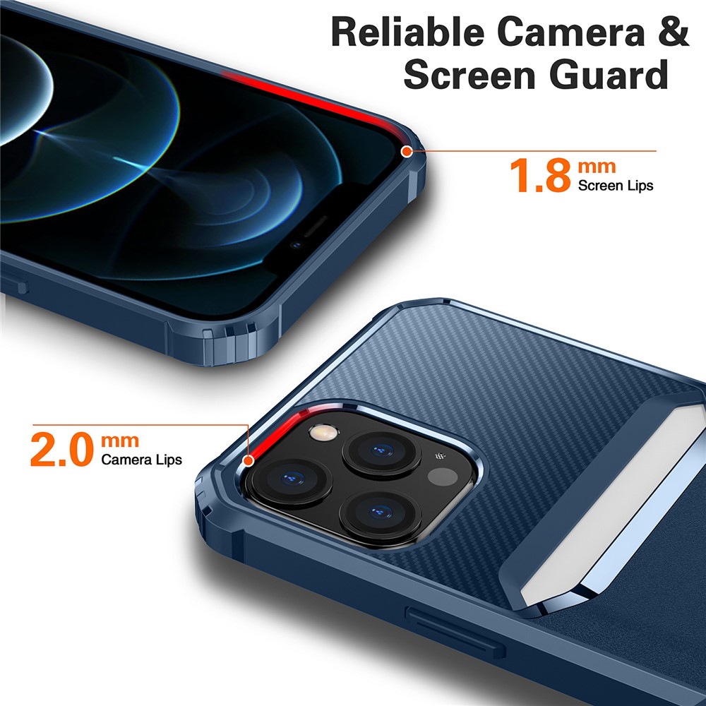 For iPhone 12/12 Pro 6.1 inch Shockproof Anti-fall Soft TPU Carbon Fiber Textured Card Slot Design Protective Phone Case Cover - Blue-6