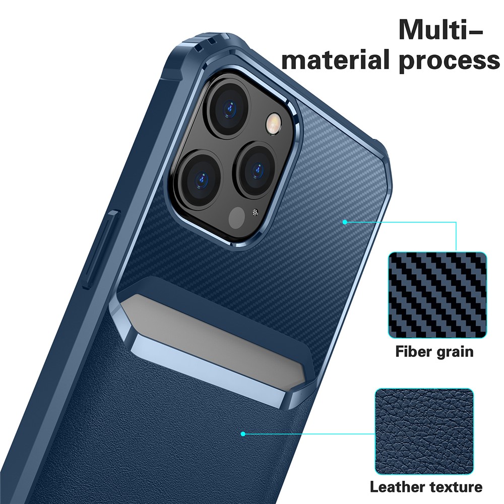 For iPhone 12/12 Pro 6.1 inch Shockproof Anti-fall Soft TPU Carbon Fiber Textured Card Slot Design Protective Phone Case Cover - Blue-7