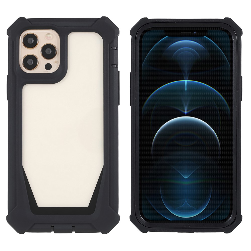 For iPhone 12 Pro Max 6.7 inch Soft TPU Frame + Durable Acrylic Back Shell Drop-proof Detachable 2-in-1 Phone Cover Case - Black-1