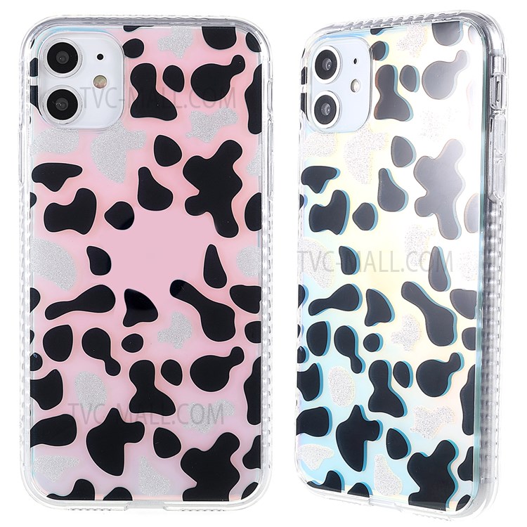 For iPhone 11 6.1 inch Blu-ray IMD Glitter Leopard Print Phone Case Soft TPU+Hard Acrylic Shockproof Anti-Scratch Protective Cover - Black/Gold Leopard-1