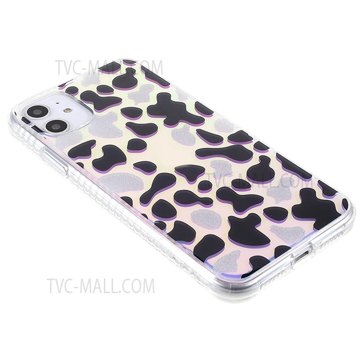 For iPhone 11 6.1 inch Blu-ray IMD Glitter Leopard Print Phone Case Soft TPU+Hard Acrylic Shockproof Anti-Scratch Protective Cover - Black/Gold Leopard-3