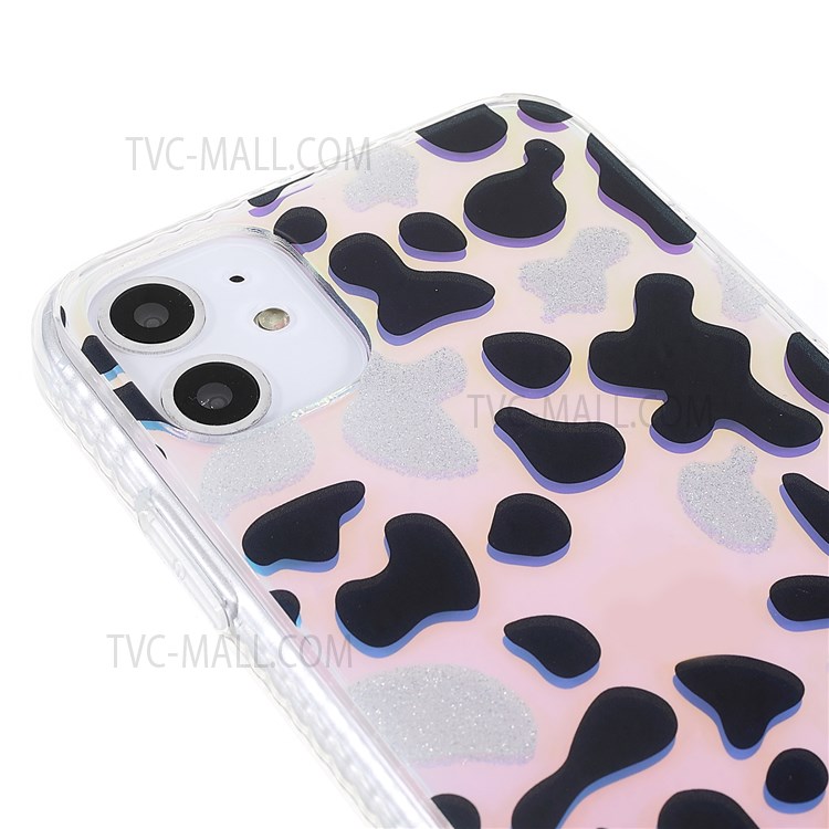 For iPhone 11 6.1 inch Blu-ray IMD Glitter Leopard Print Phone Case Soft TPU+Hard Acrylic Shockproof Anti-Scratch Protective Cover - Black/Gold Leopard-6