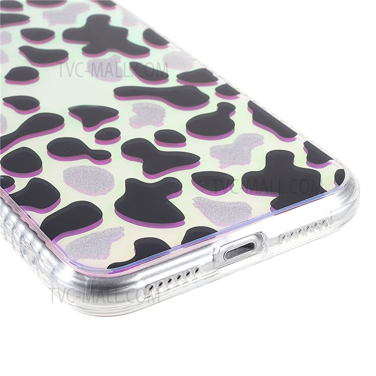 For iPhone 11 6.1 inch Blu-ray IMD Glitter Leopard Print Phone Case Soft TPU+Hard Acrylic Shockproof Anti-Scratch Protective Cover - Black/Gold Leopard-8