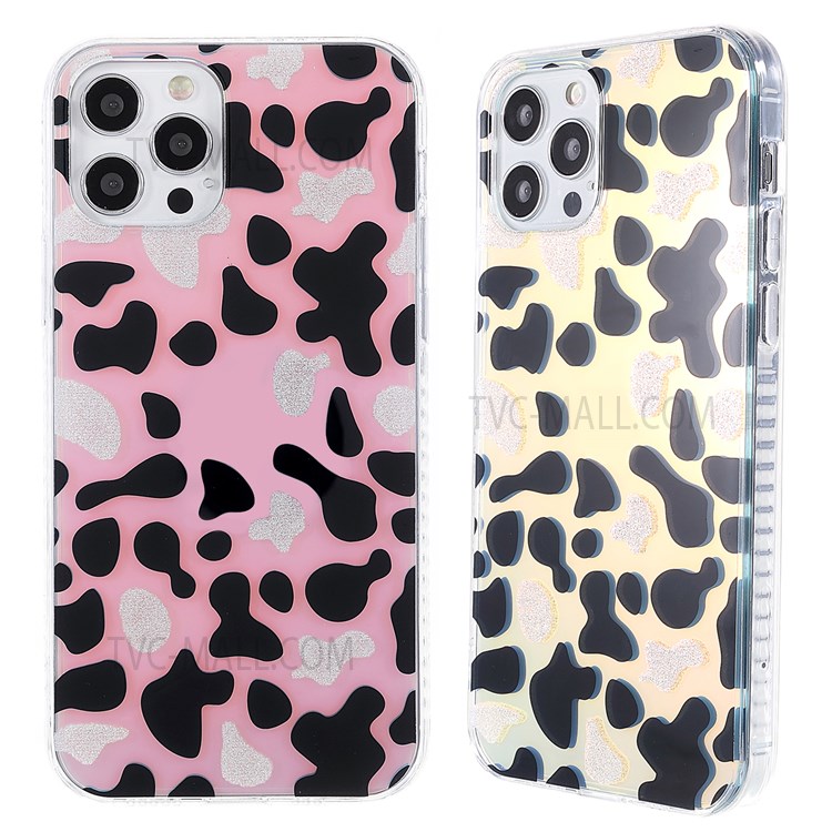 For iPhone 12 / 12 Pro 6.1 inch Sparkle Stylish Leopard Print Back Case Blu-ray IMD Shockproof Protection Hard Acrylic + Soft TPU Slim Cover - Black/Gold Leopard-1