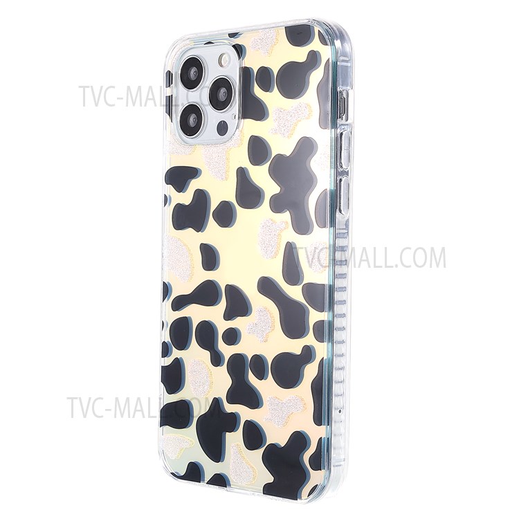 For iPhone 12 / 12 Pro 6.1 inch Sparkle Stylish Leopard Print Back Case Blu-ray IMD Shockproof Protection Hard Acrylic + Soft TPU Slim Cover - Black/Gold Leopard-2