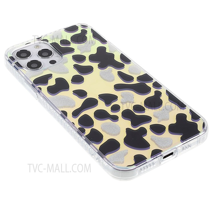 For iPhone 12 / 12 Pro 6.1 inch Sparkle Stylish Leopard Print Back Case Blu-ray IMD Shockproof Protection Hard Acrylic + Soft TPU Slim Cover - Black/Gold Leopard-5