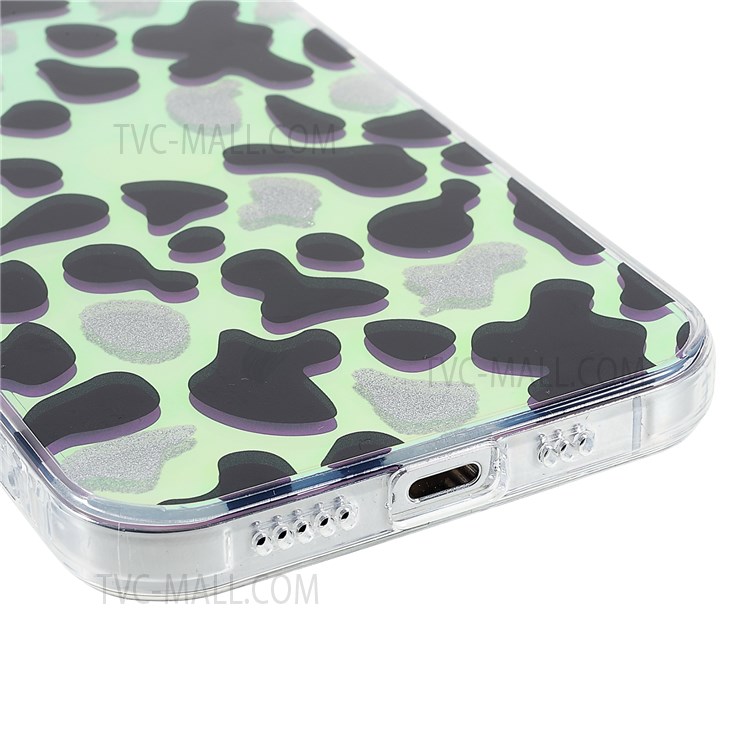 For iPhone 12 / 12 Pro 6.1 inch Sparkle Stylish Leopard Print Back Case Blu-ray IMD Shockproof Protection Hard Acrylic + Soft TPU Slim Cover - Black/Gold Leopard-7