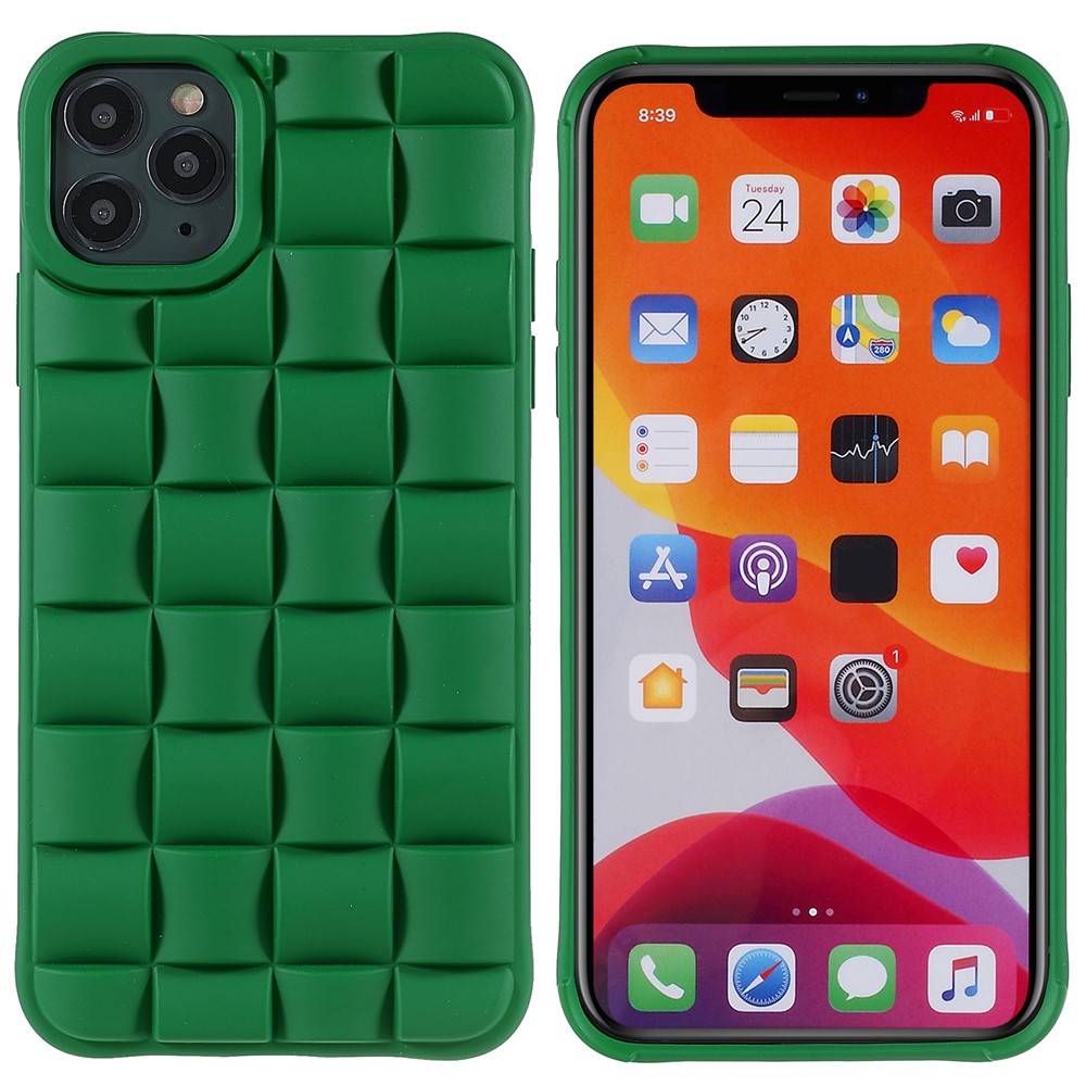 For iPhone 11 Pro Max 6.5 inch Silicone Phone Case Rubberized Shockproof 3D Grid Textured Phone Cover - Green