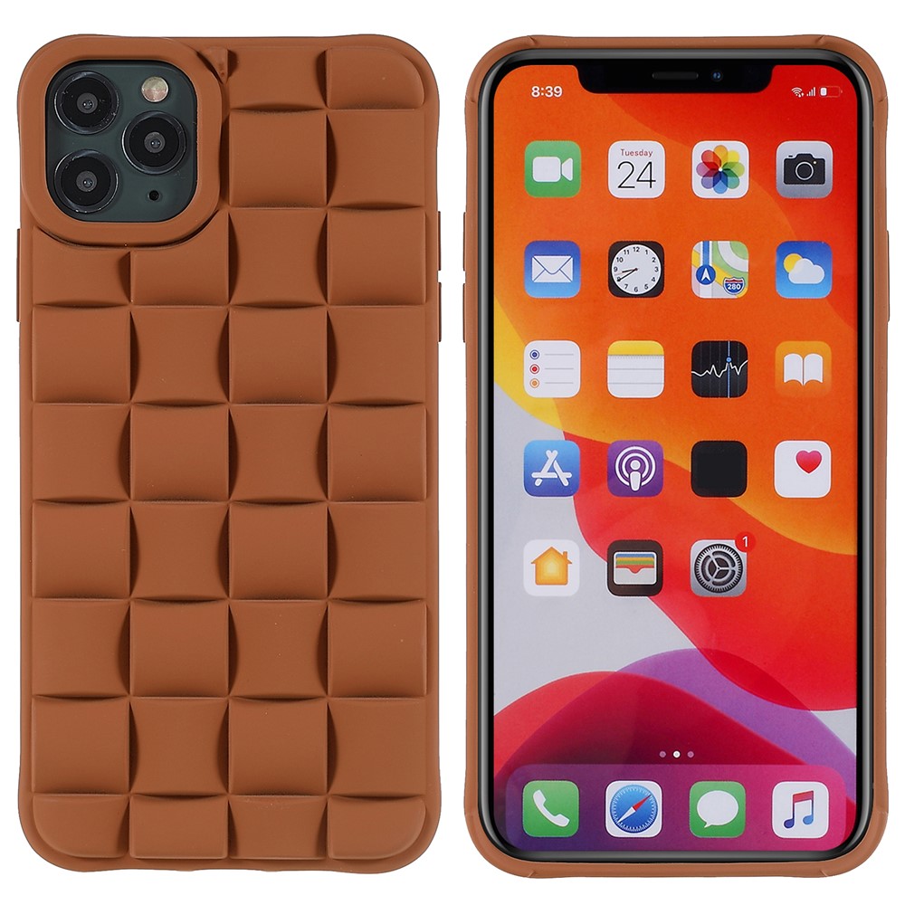 For iPhone 11 Pro Max 6.5 inch Silicone Phone Case Rubberized Shockproof 3D Grid Textured Phone Cover - Brown