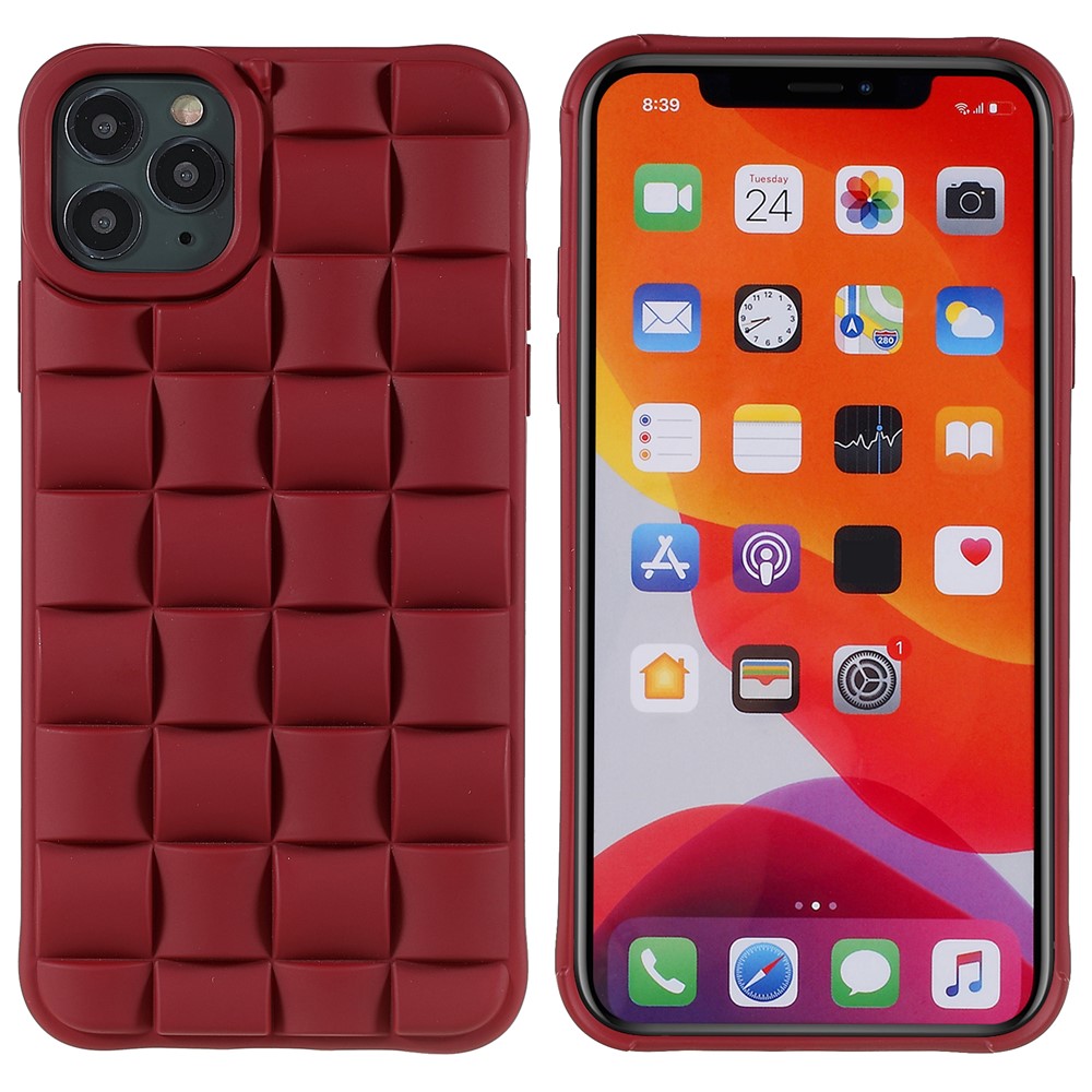 For iPhone 11 Pro Max 6.5 inch Silicone Phone Case Rubberized Shockproof 3D Grid Textured Phone Cover - Red