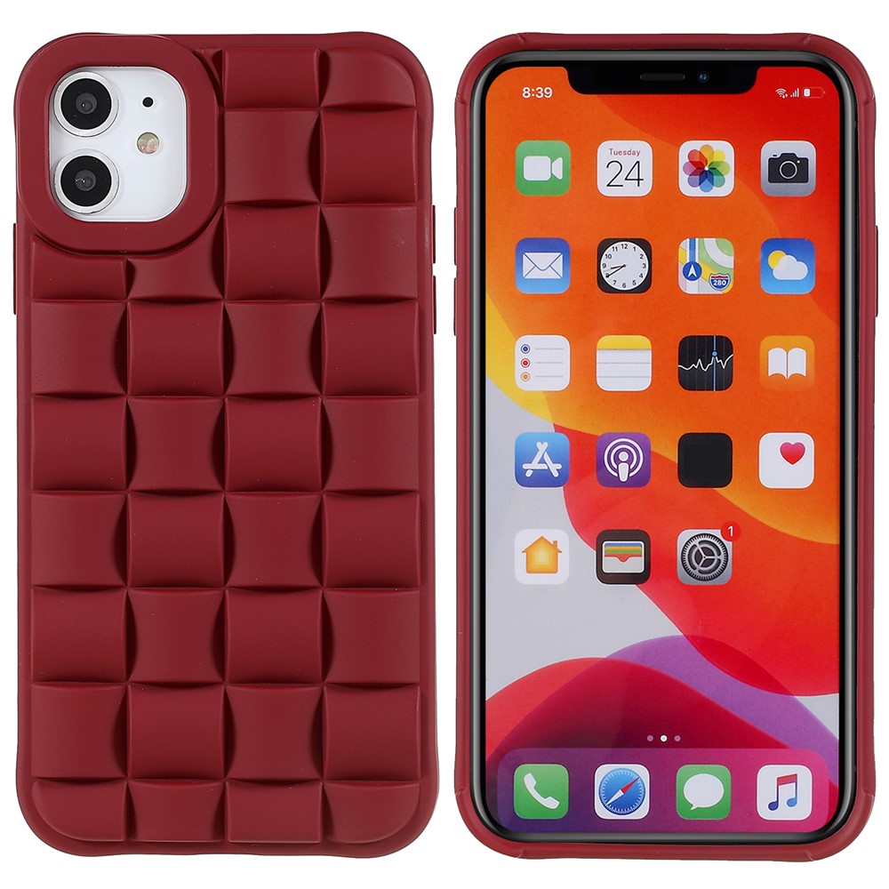 For iPhone 11 6.1 inch Soft Phone Case Silicone Smartphone Shell Anti-Drop Shockproof 3D Grid Textured Phone Cover - Red