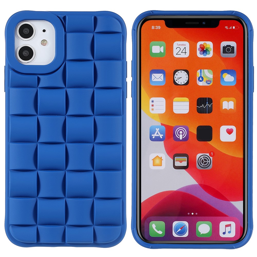 For iPhone 11 6.1 inch Soft Phone Case Silicone Smartphone Shell Anti-Drop Shockproof 3D Grid Textured Phone Cover - Blue