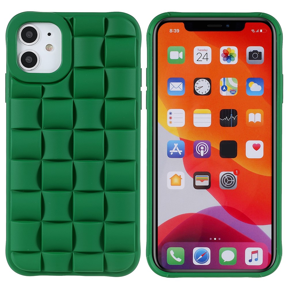 For iPhone 11 6.1 inch Soft Phone Case Silicone Smartphone Shell Anti-Drop Shockproof 3D Grid Textured Phone Cover - Green
