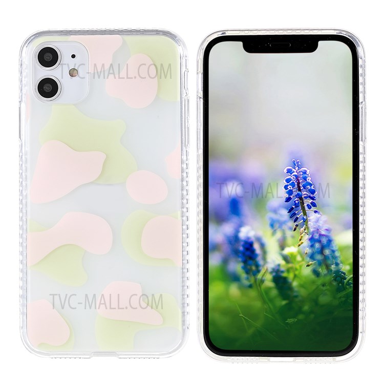Cow Grain Matte Finish TPU Phone Case for iPhone 11 6.1 inch, Well-protected IMD Protective Phone Cover - Pink/Green-1