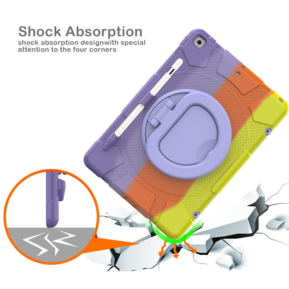 For iPad 10.2 (2019)/(2020)/(2021) P8 Rainbow Color PC + Silicone Hybrid Tablet Case 360 Degree Rotation Kickstand and Shoulder Strap - Style A-4