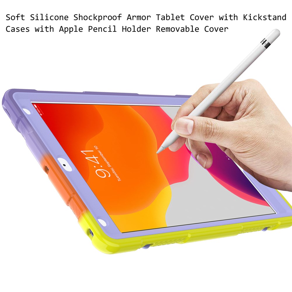 For iPad 10.2 (2019)/(2020)/(2021) P8 Rainbow Color PC + Silicone Hybrid Tablet Case 360 Degree Rotation Kickstand and Shoulder Strap - Style A-5
