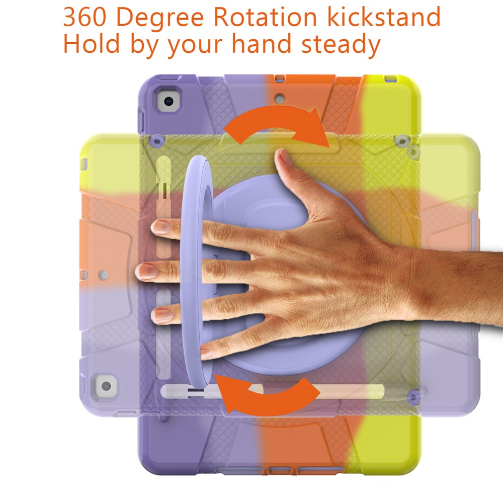 For iPad 10.2 (2019)/(2020)/(2021) P8 Rainbow Color PC + Silicone Hybrid Tablet Case 360 Degree Rotation Kickstand and Shoulder Strap - Style A-6